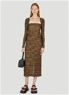 Detachable Sleeve Check Dress in Brown