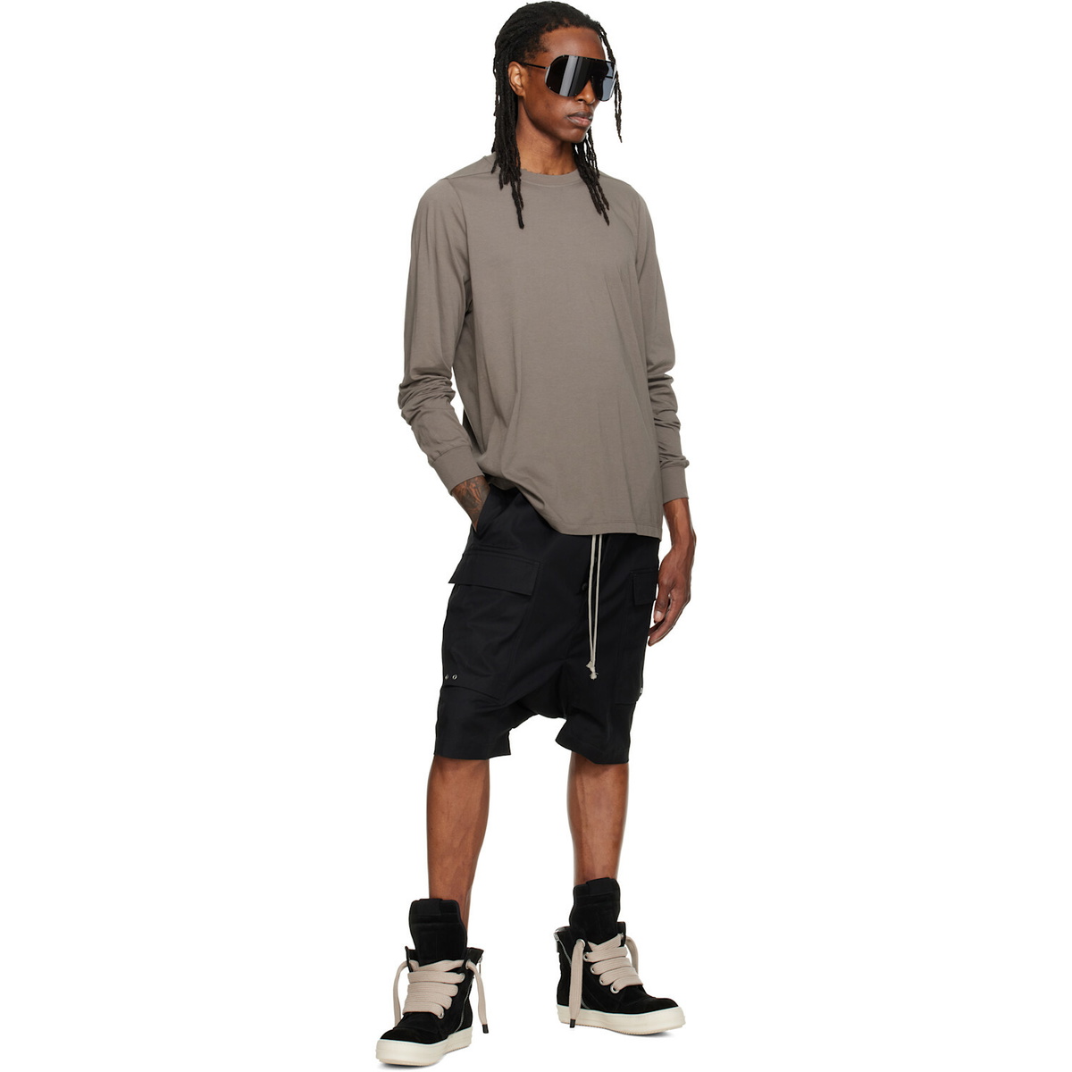 Rick Owens Gray Tower Short Crewneck LS T-shirt