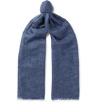 Loro Piana - Brina Fringed Herringbone Cashmere and Silk-Blend Scarf - Men - Blue