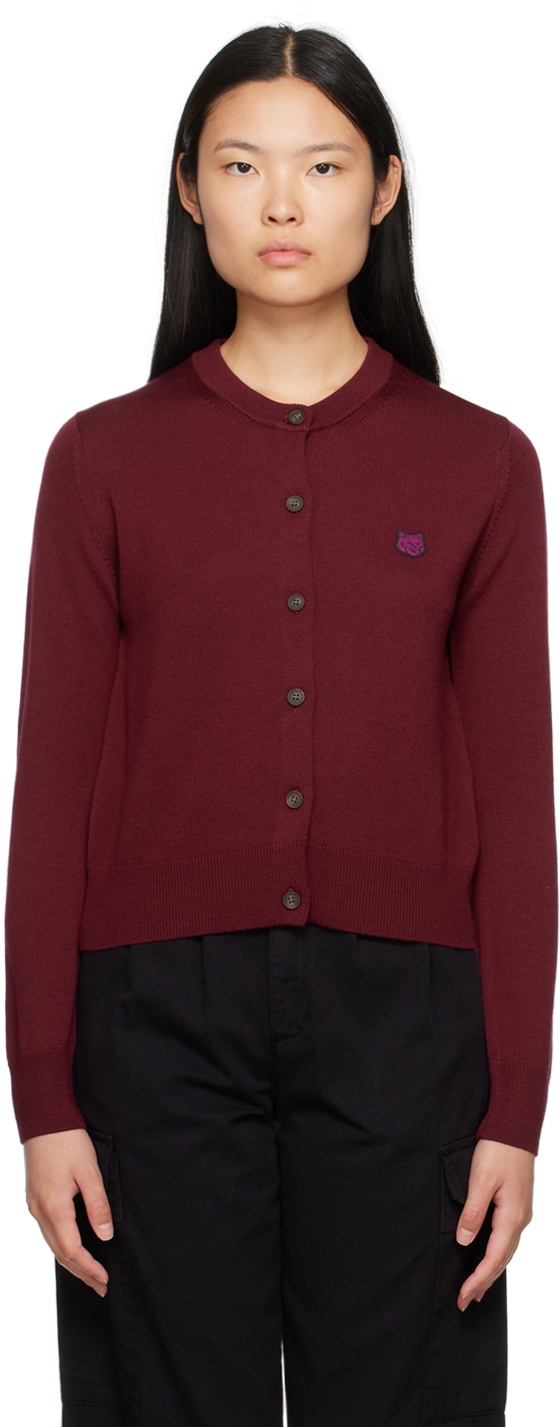 Maison Kitsuné Burgundy Bold Fox Head Cardigan