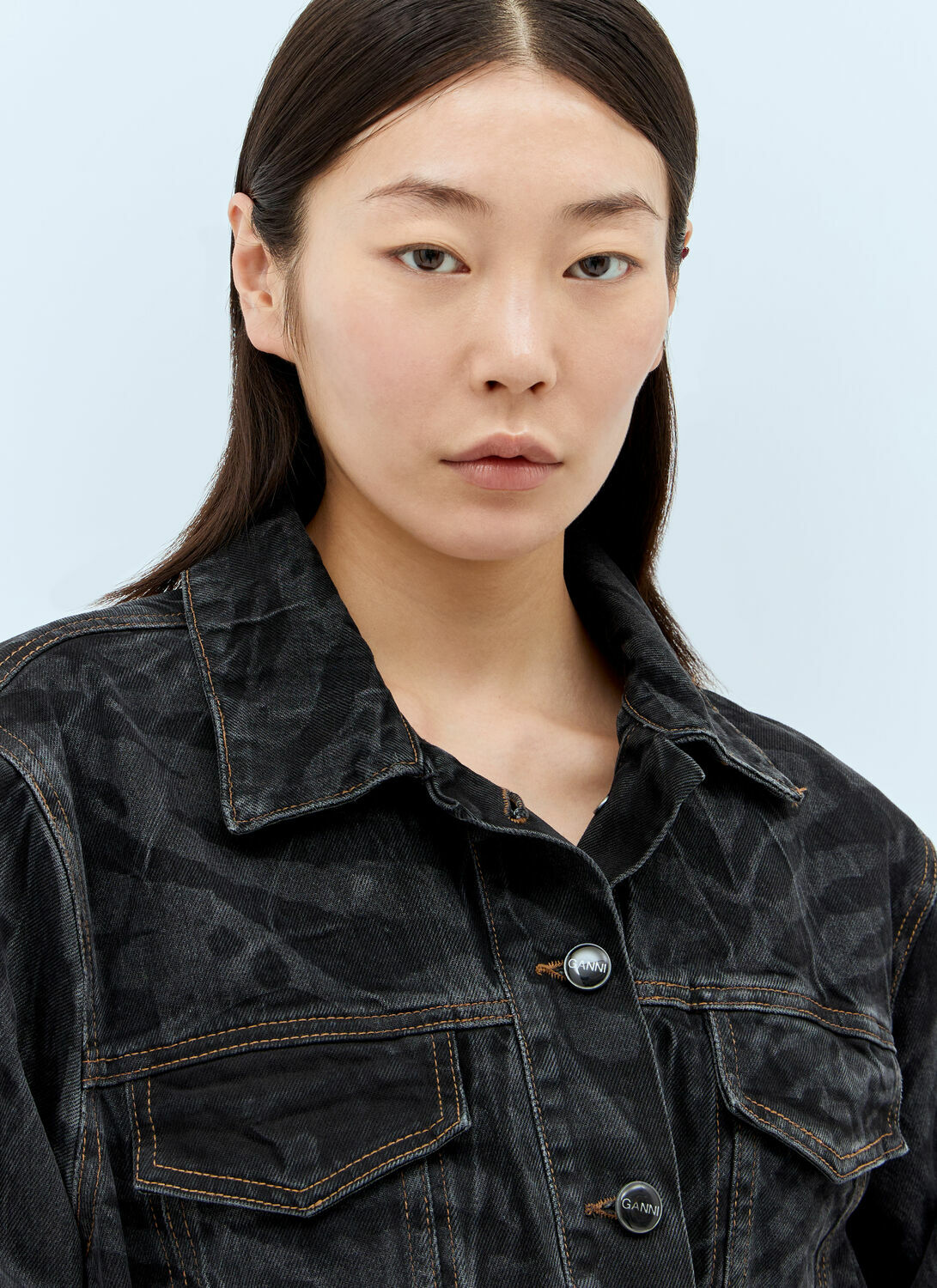 GANNI Lazer Denim Bomber Jacket