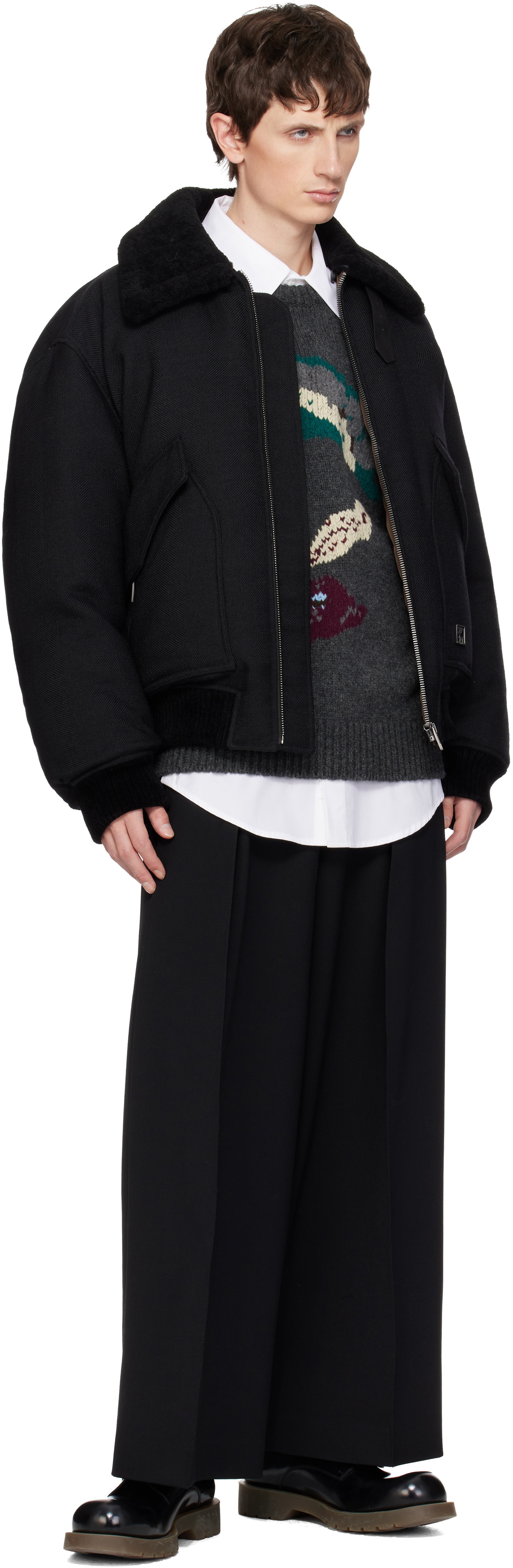 WOOYOUNGMI Black Herringbone Goose Down Jacket
