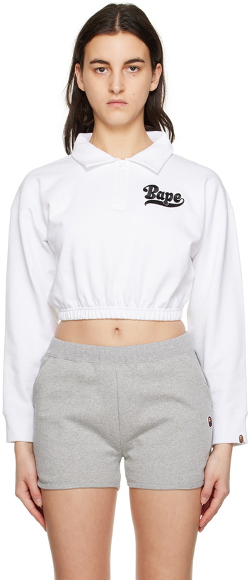Photo: BAPE White Half-Zip Cropped Sweater