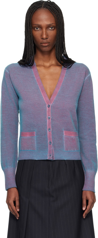 Photo: Maison Margiela Blue & Red Virgin Wool V Neck Cardigan