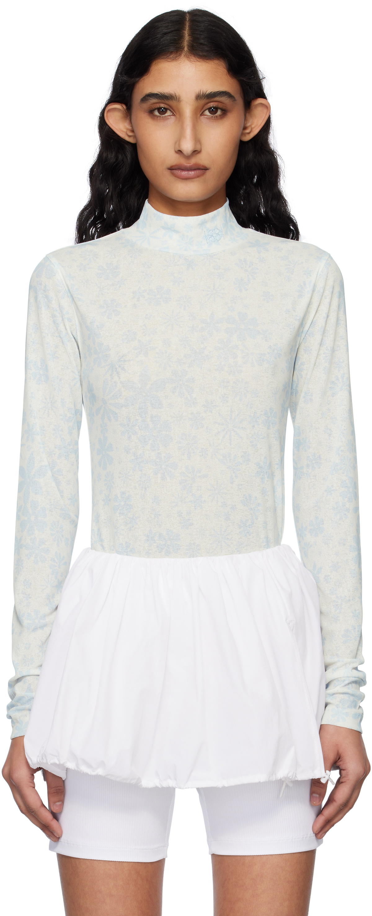 Kijun Blue & Off-White Flower Jersey Turtleneck