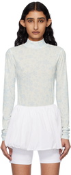 Kijun Blue & Off-White Flower Jersey Turtleneck