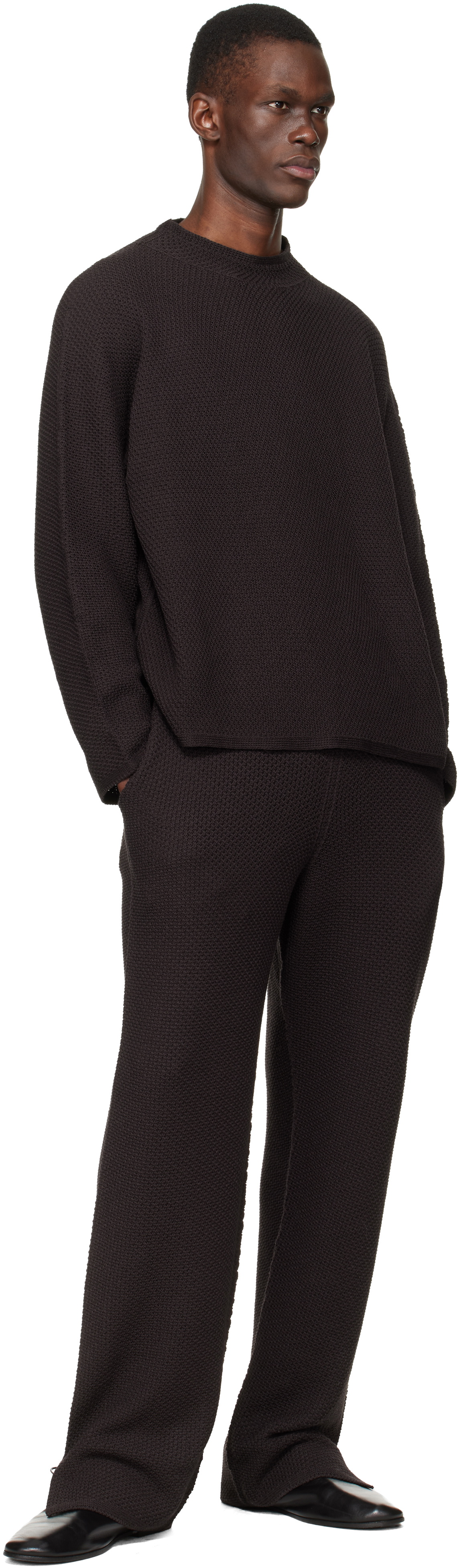 HOMME PLISSÉ ISSEY MIYAKE Brown Rustic Knit Sweater