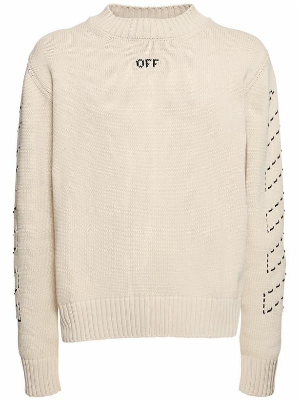 Photo: OFF-WHITE - Stitch Arrow Cotton Blend Knit Sweater
