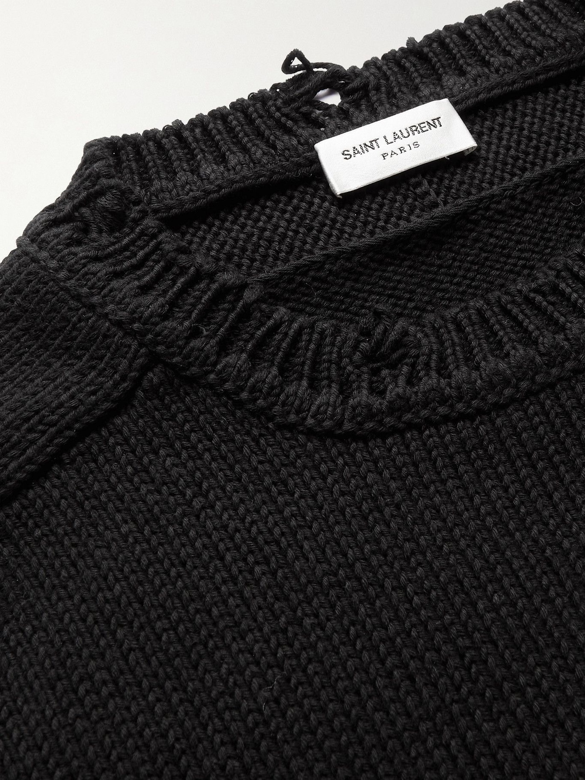 SAINT LAURENT - Distressed Cotton Sweater - Black Saint Laurent