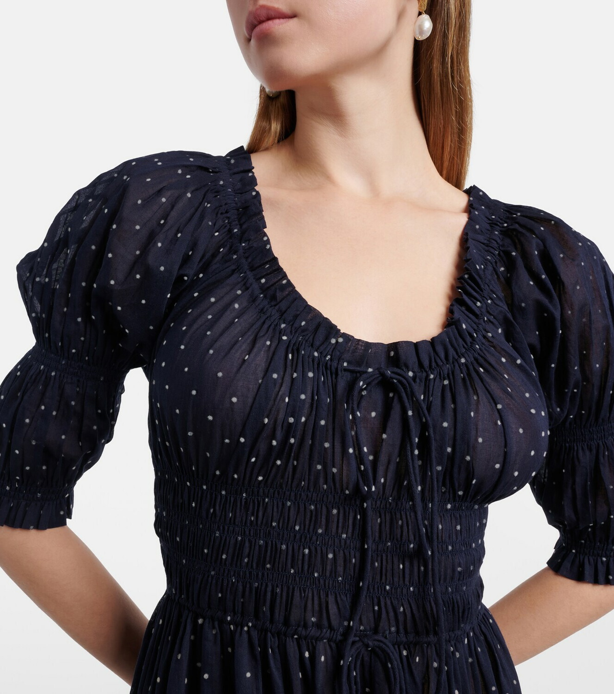 Dôen Ischia gathered polka-dot cotton midi dress
