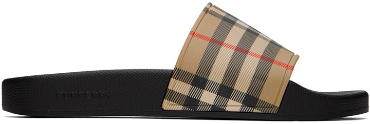 Photo: Burberry Beige & Black Check Slides