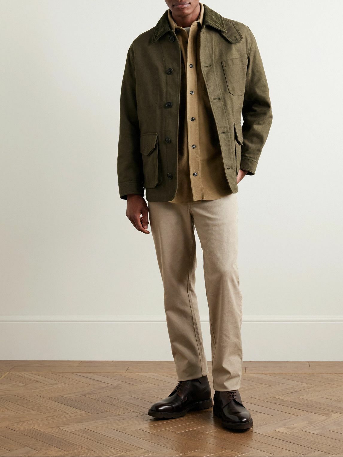 Purdey - Corduroy-Trimmed Cotton-Canvas Jacket - Green