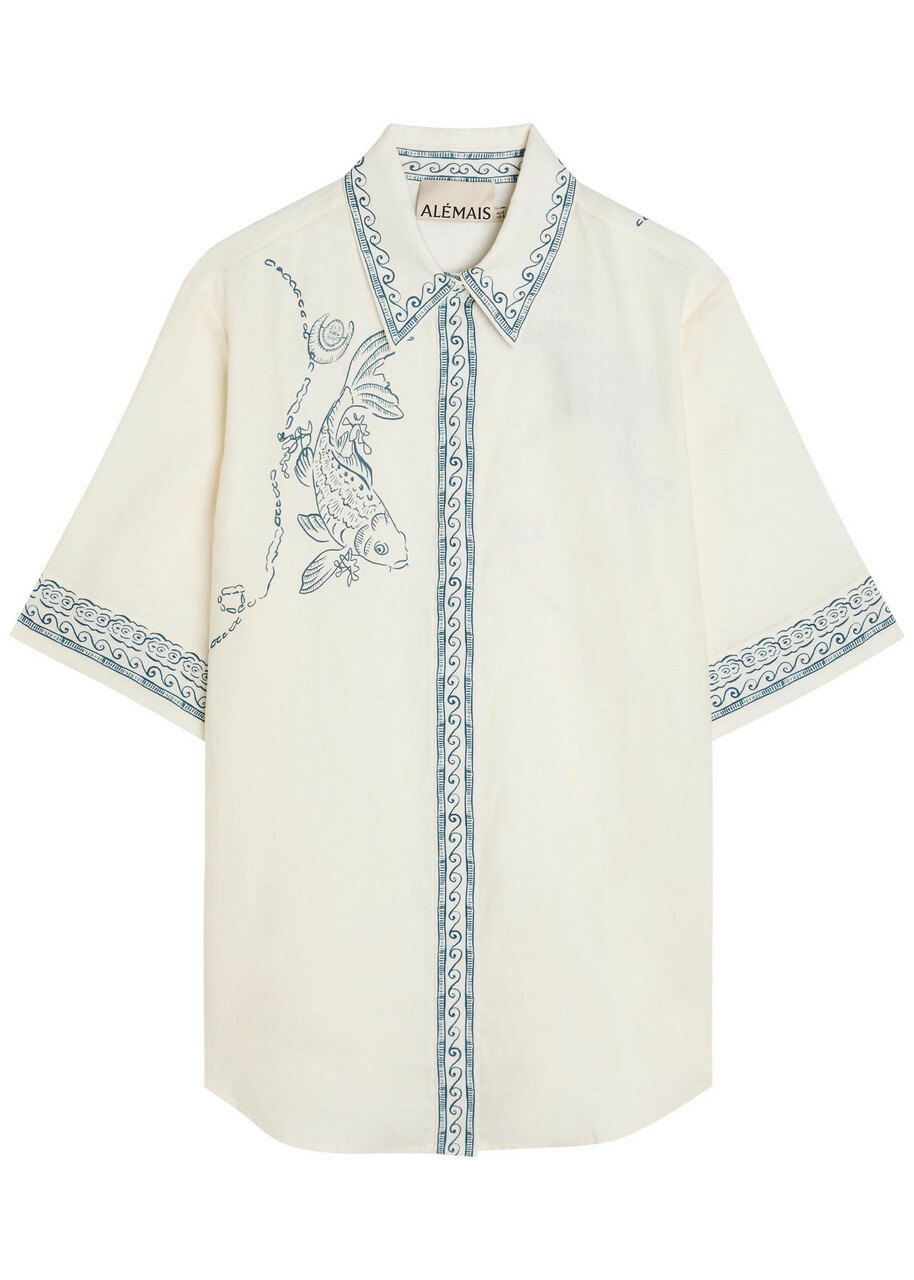 Alemais Lucky Printed Linen Shirt Ivory