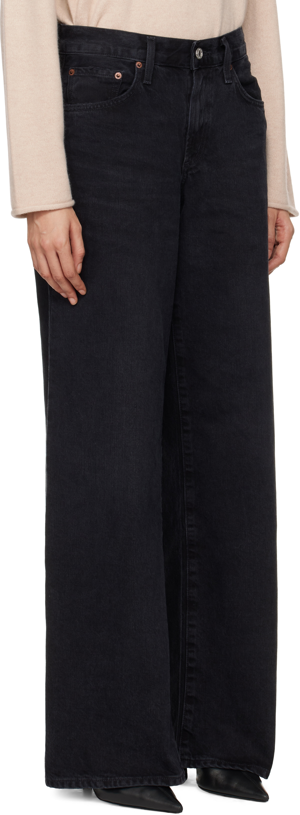AGOLDE Black Clara Low Rise Baggy Flare Jeans
