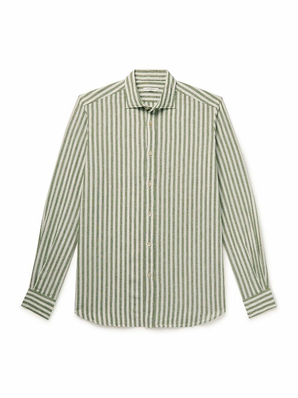 Photo: Boglioli - Cutaway-Collar Striped Linen and Cotton-Blend Shirt - Green