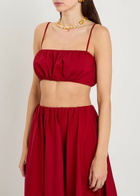 Staud Fiore Gathered Stretch-cotton Poplin Crop top Red