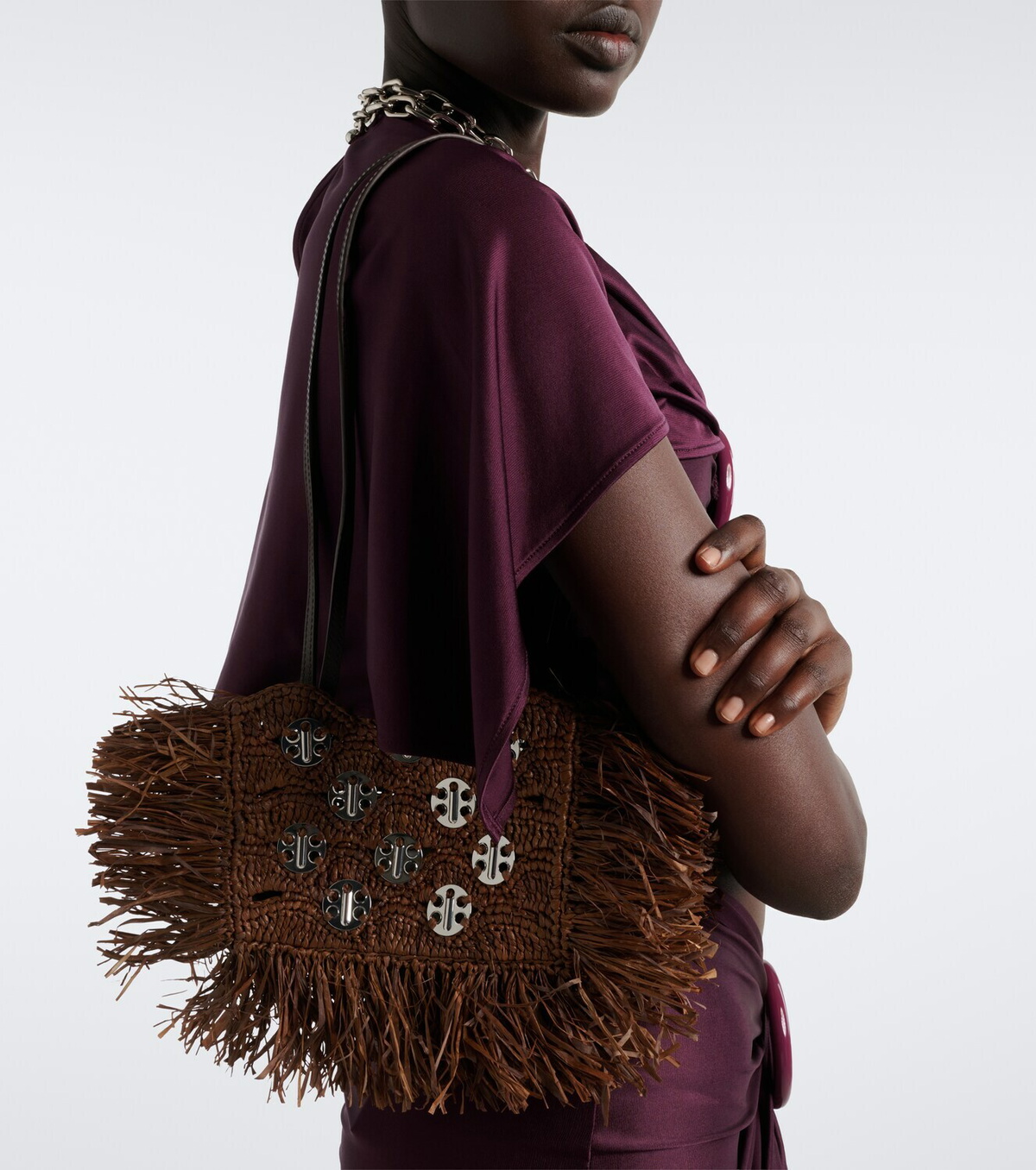 Rabanne Embellished raffia shoulder bag