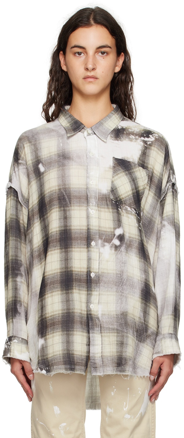 R13 Gray & White Shredded Seam Shirt R13