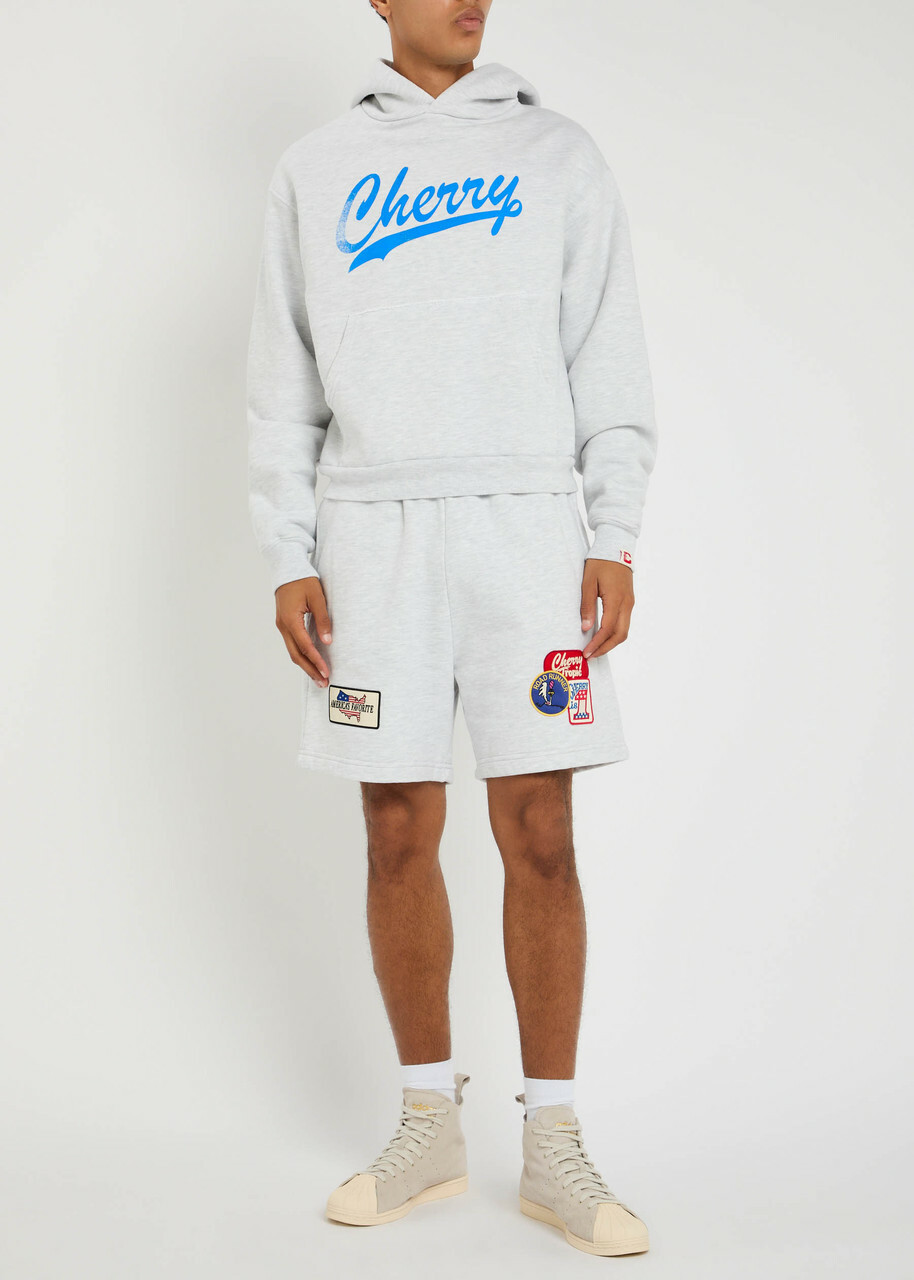 Cherry Los Angeles Appliquéd Cotton Shorts Grey
