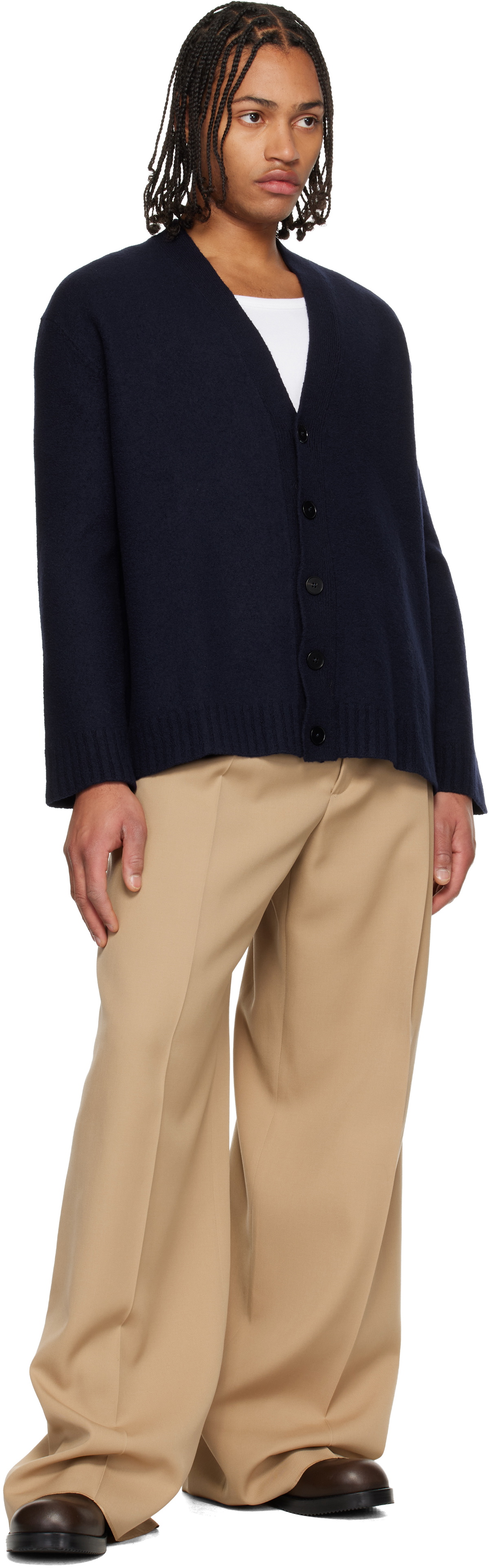 Jil Sander Navy Wool V-Neck Cardigan Jil Sander
