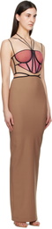 Nensi Dojaka Tan & Pink Leila Signature Corset Maxi Dress