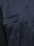 Equipment signature Navy Blue Long Sleeves Shirt In Silk Woman