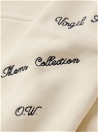 Off-White - Embroidered Cotton-Jersey Hoodie - Neutrals