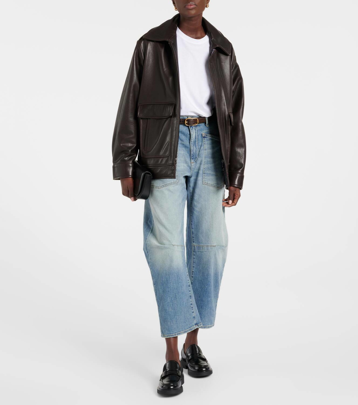 【Nili Lotan】 Shon high-riseワイドレッグジーンズ Shon high-rise barrel-leg jeans in white - Nili Lotan