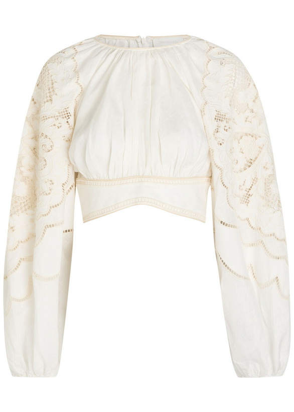 Photo: Zimmermann Daylight Guipure-lace Cropped Linen top Cream