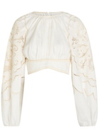 Zimmermann Daylight Guipure-lace Cropped Linen top Cream
