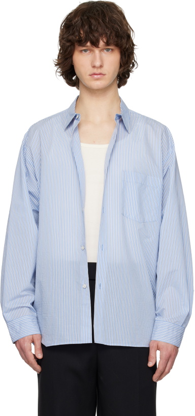 Photo: Solid Homme Blue Cotton Nylon Stripe Shirt