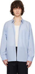 Solid Homme Blue Cotton Nylon Stripe Shirt