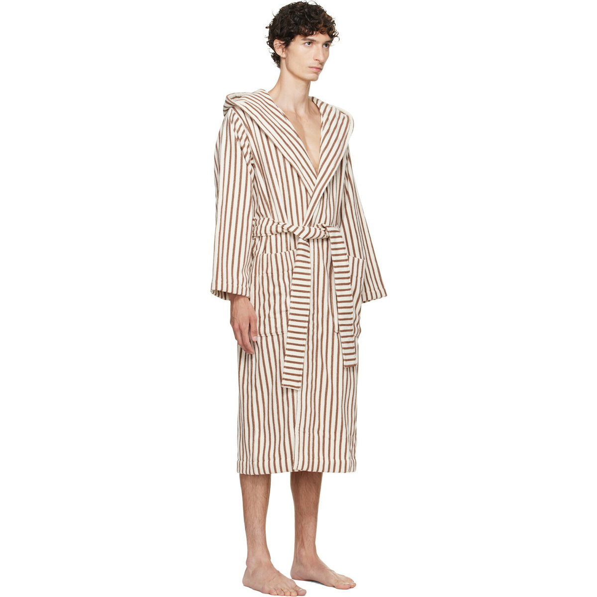 Tekla Off-White & Brown Terry Hooded Bathrobe