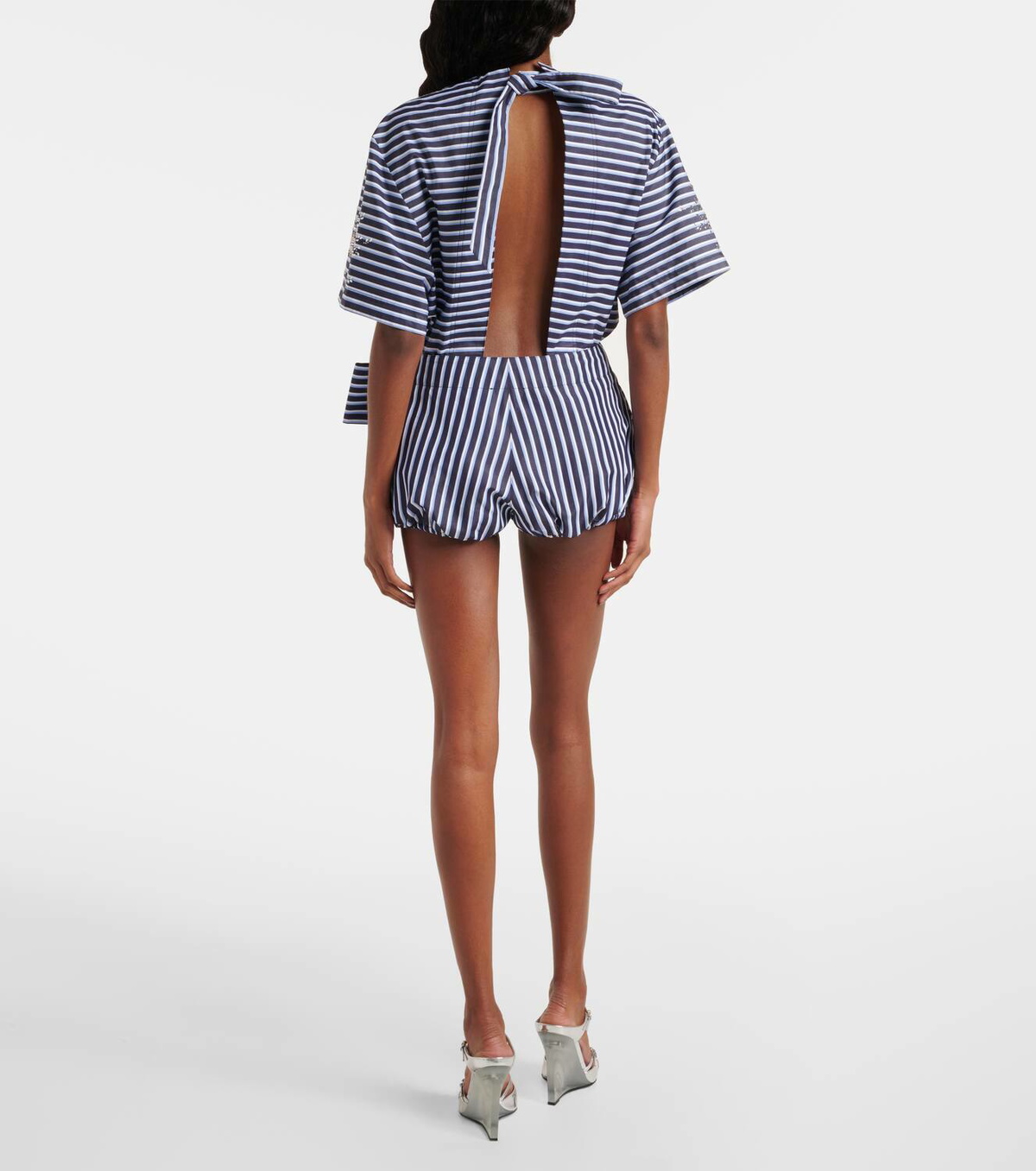 Rabanne Bow-detail striped cotton shorts