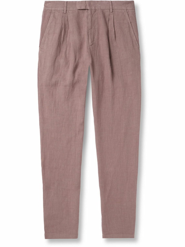 Photo: Mr P. - Steve Tapered Pleated Organic Cotton and Linen-Blend Trousers - Pink