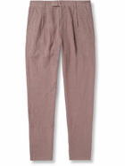 Mr P. - Steve Tapered Pleated Organic Cotton and Linen-Blend Trousers - Pink