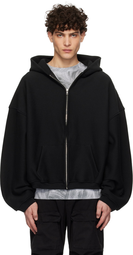 Photo: Alexander Wang Black Dense Fleece Star Zip-Up Hoodie
