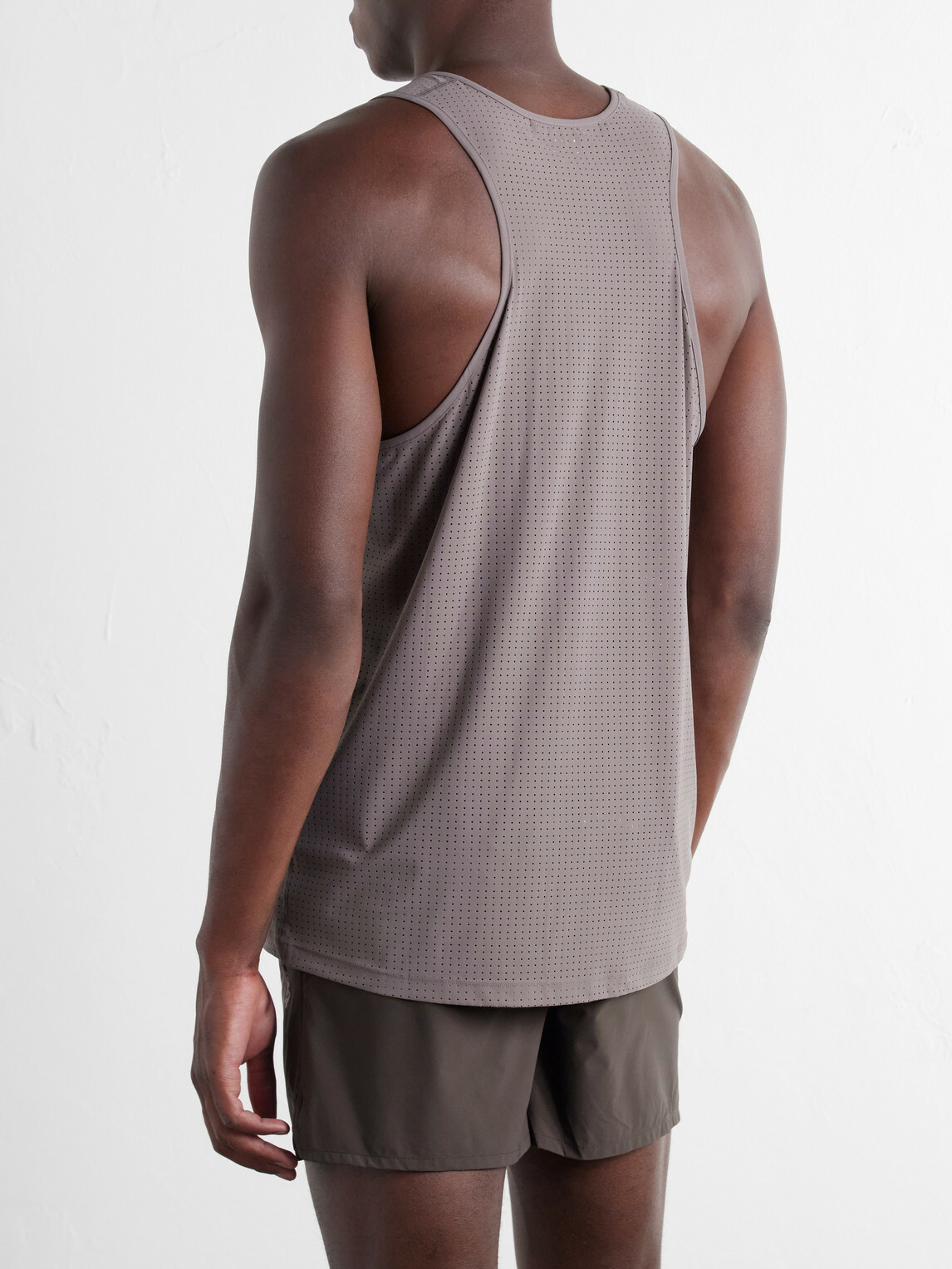 Satisfy - Embellished Logo-Appliquéd Space-O™ Mesh Tank Top - Brown