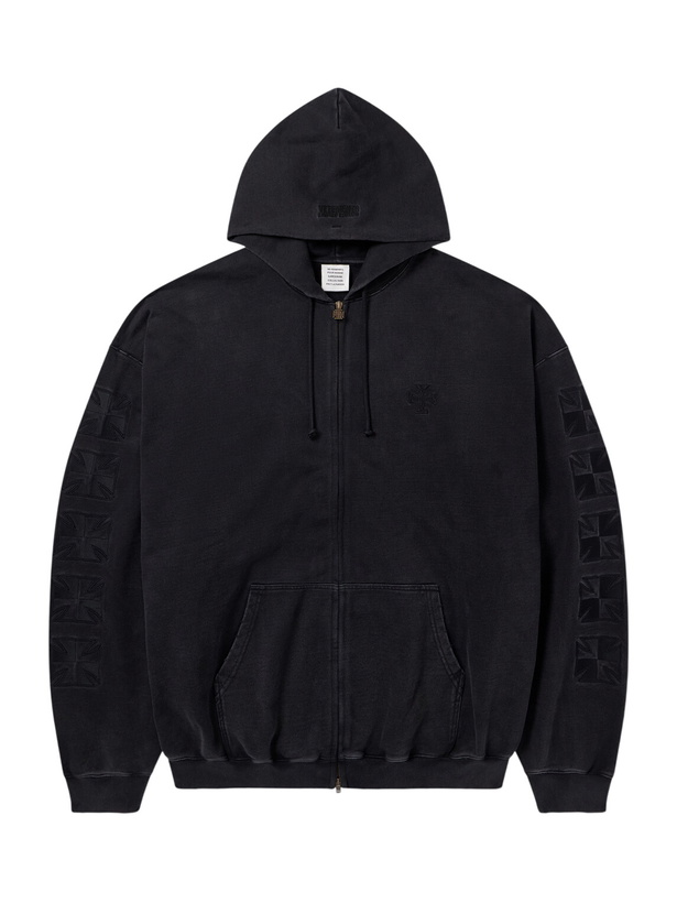Photo: VETEMENTS - Logo-Embroidered Cotton-Jersey Zip-Up Hoodie - Black