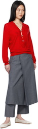 AO Yes Red V-Neck Cabochon Sweater