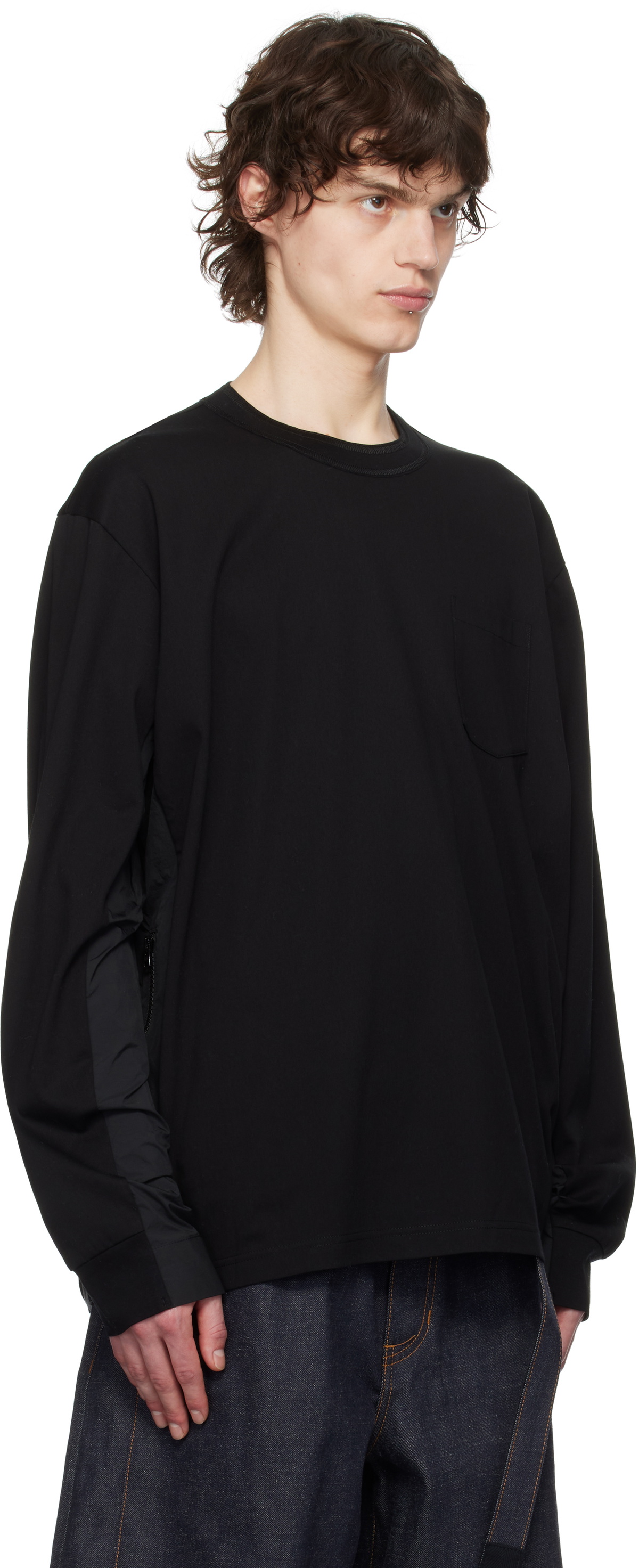 sacai Black Cotton Jersey Long Sleeve T-shirt Sacai