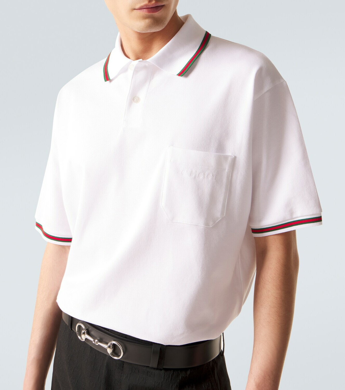 Gucci Web Stripe cotton-blend piqué polo shirt