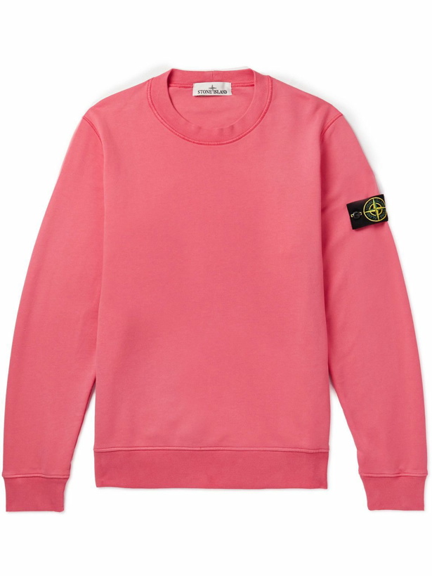 Photo: Stone Island - Logo-Appliquéd Garment-Dyed Cotton-Jersey Sweatshirt - Pink