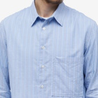 Universal Works Men's Posh Stripe Square Pocket Shirt in Blue