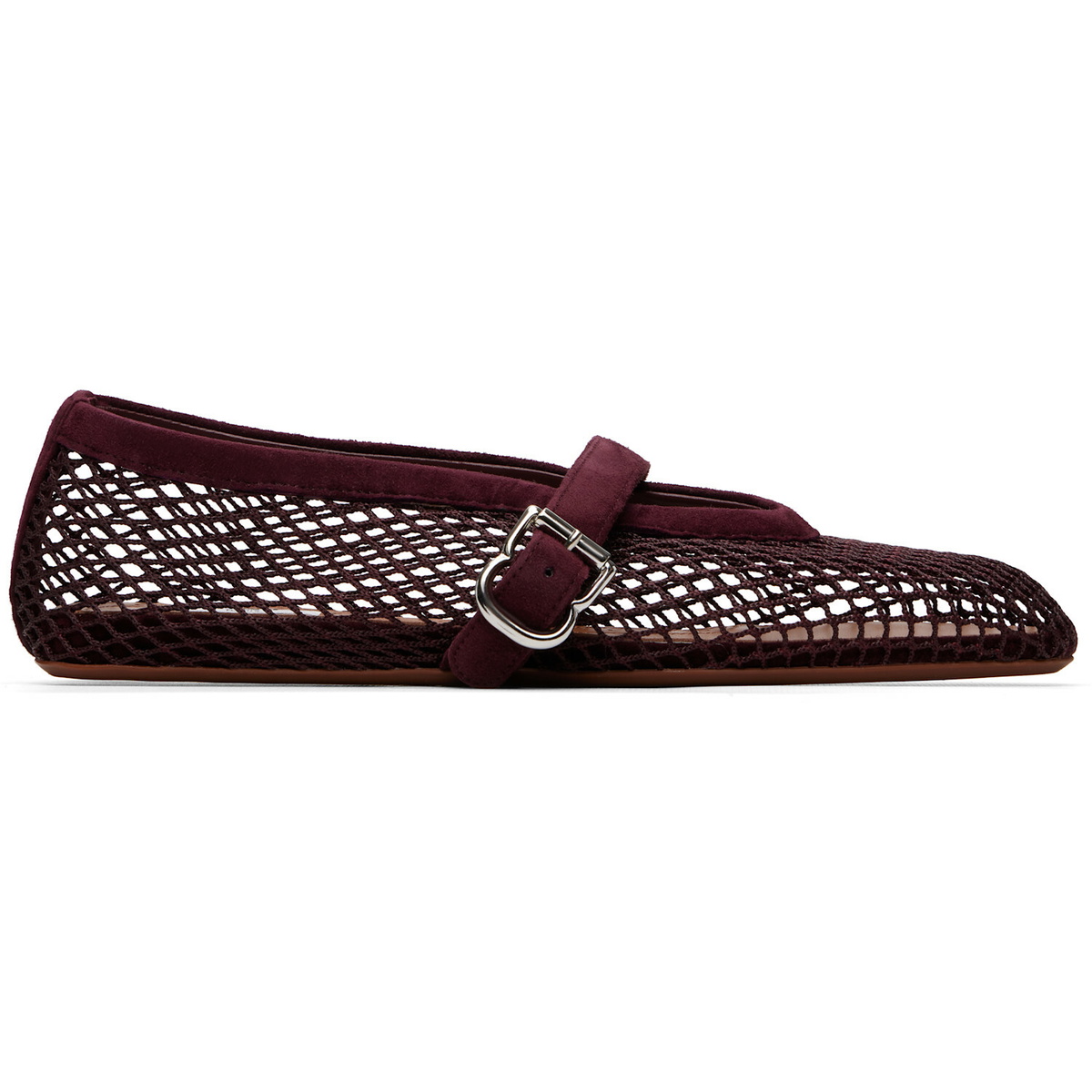 ALAÏA Burgundy Fishnet Suede Ballerina Flats