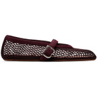 ALAÏA Burgundy Fishnet Suede Ballerina Flats