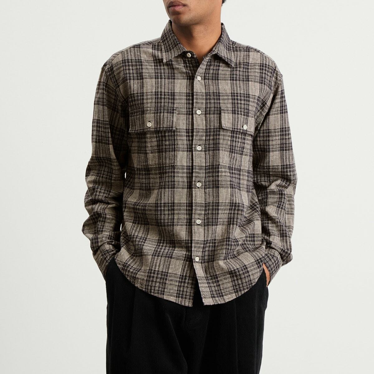 Café Mountain Men's Double Pocket Heritage Shirt in Navy Slub Check
