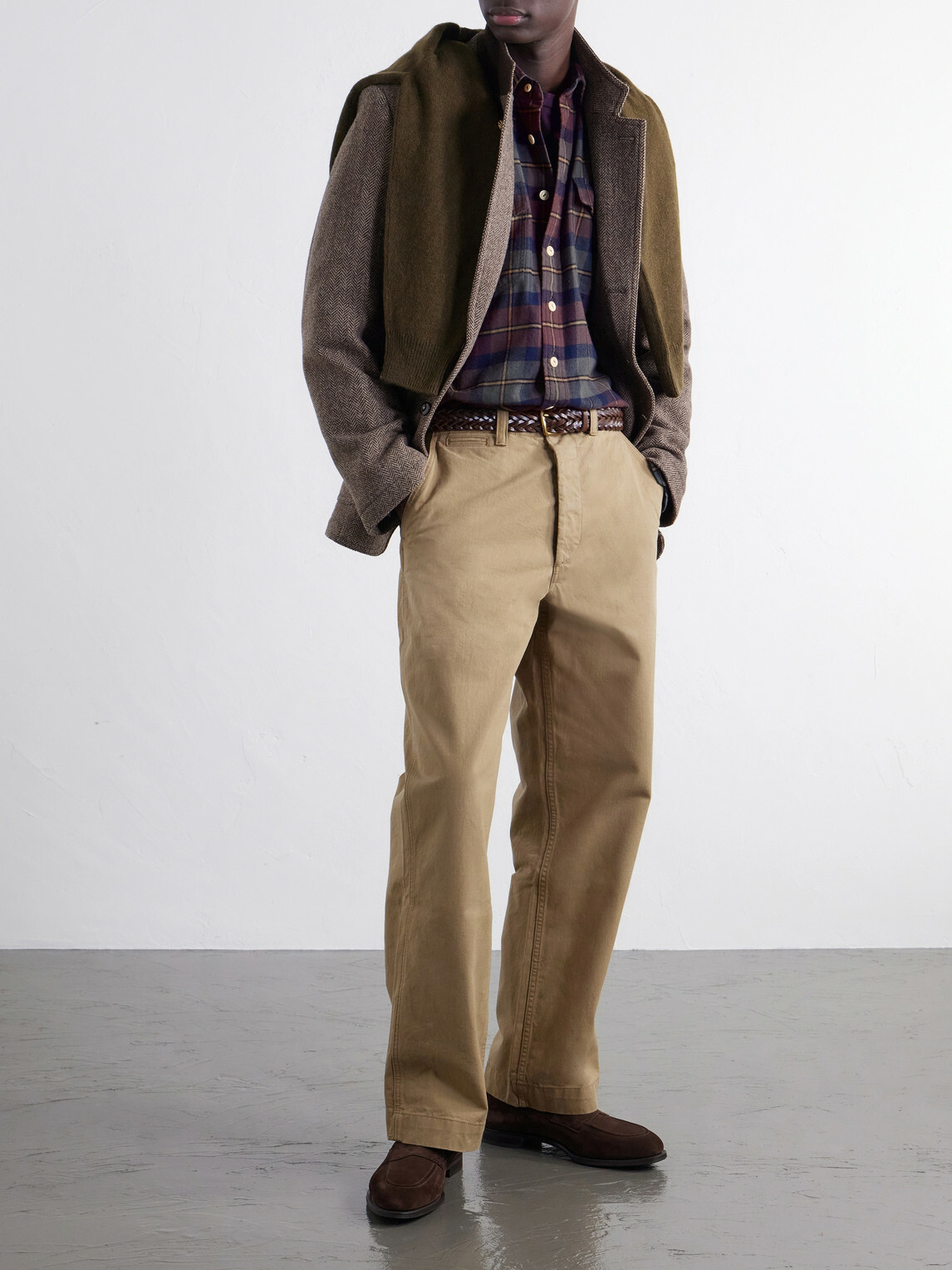 Drake's - Brushed Checked Cotton-Flannel Shirt - Brown