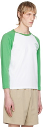 Sporty & Rich White & Green Emblem Baseball Long Sleeve T-Shirt