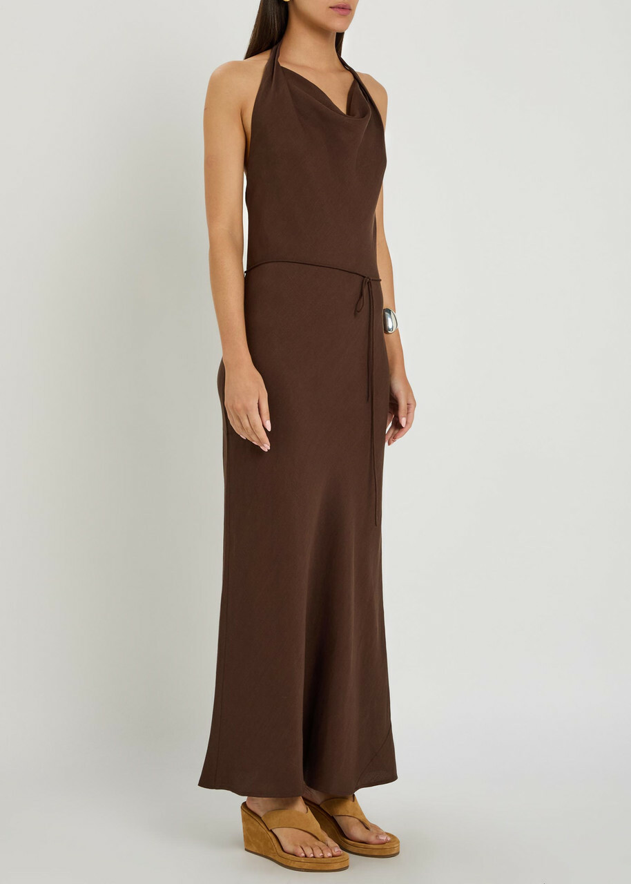 Faithfull The Brand Izaro Halterneck Woven Maxi Dress Chocolate